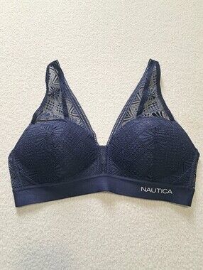 Nautica Navy Lace Wireless Bra Womens Size 36B Lounge Casual Feminine Classic